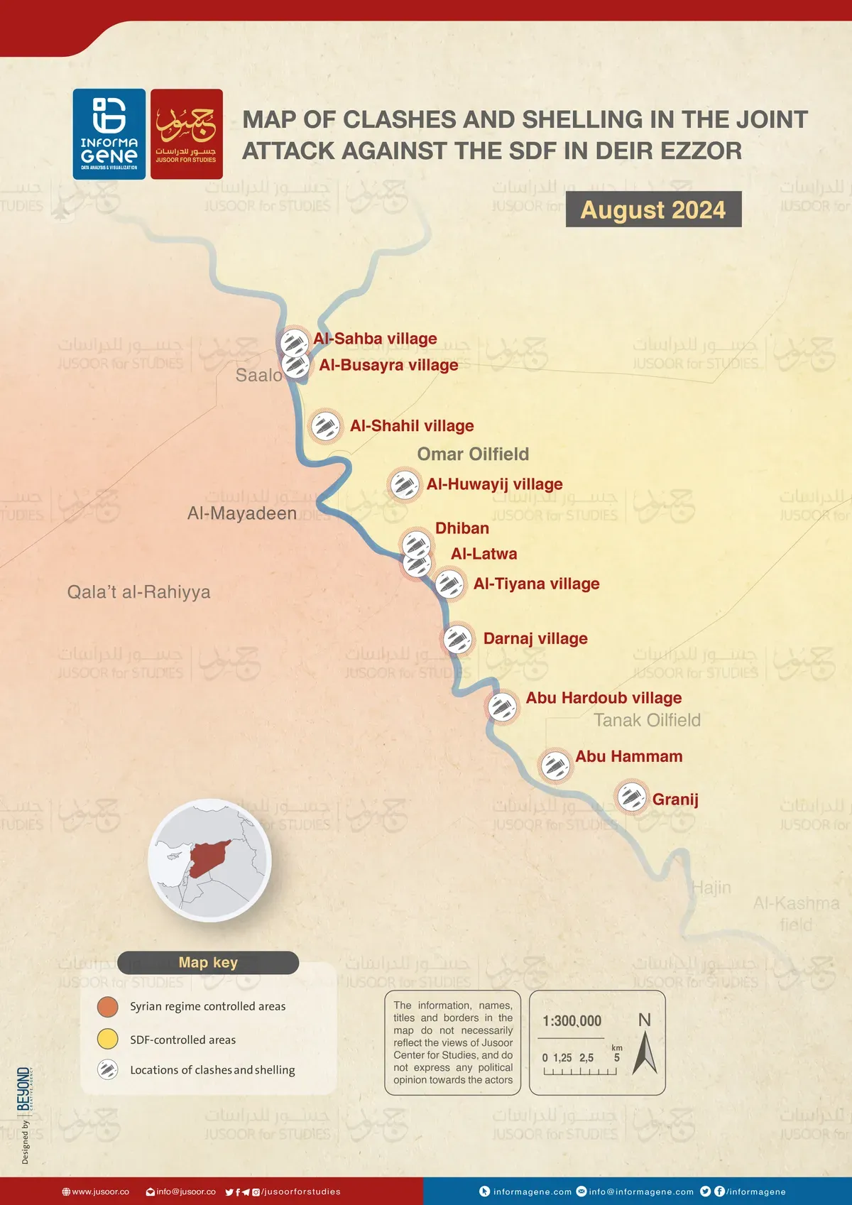 Map of clashes and shelling in the joint attack against the SDF in Deir Ezzor