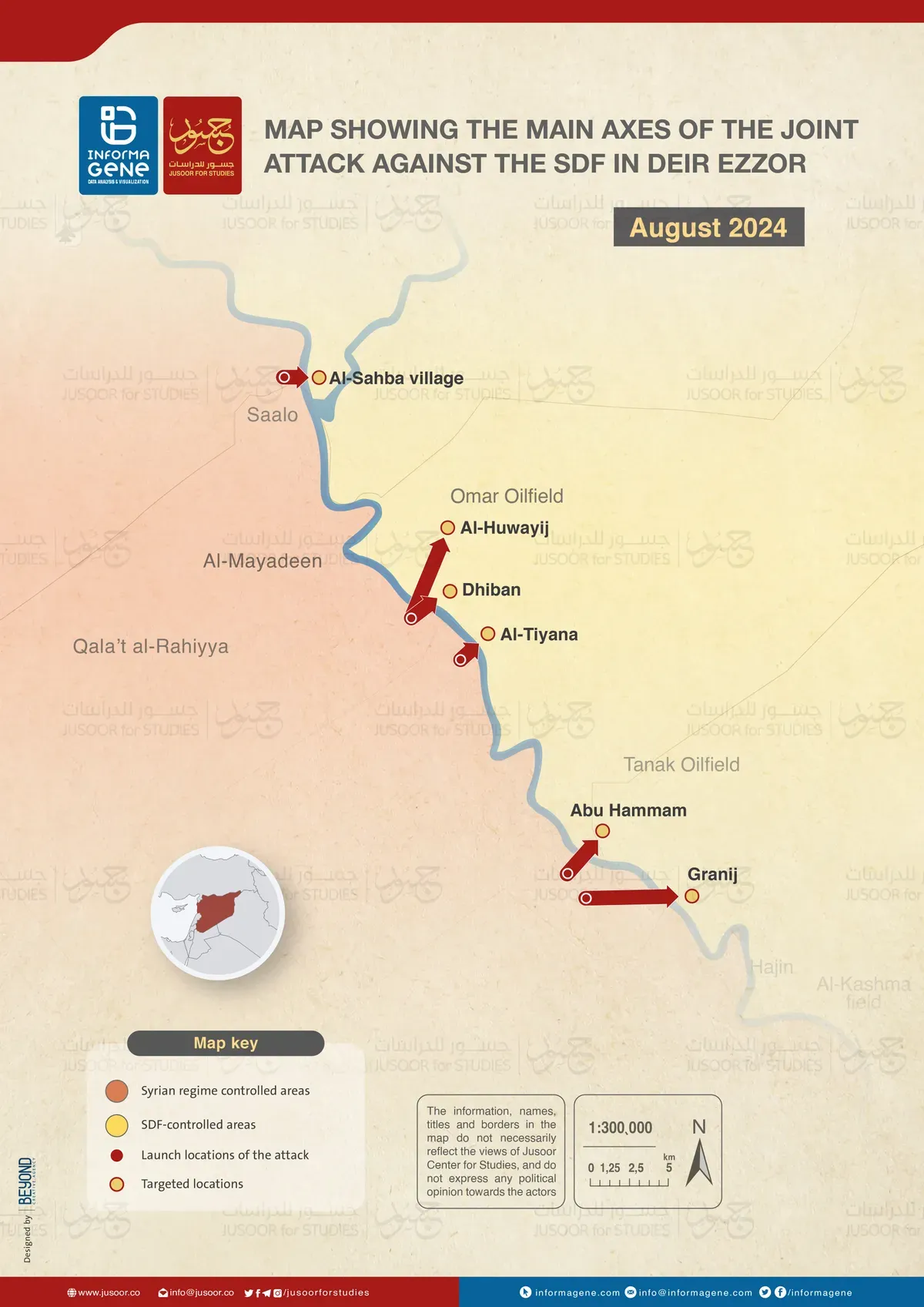 Map showing the main axes of the joint attack against the SDF in Deir Ezzor